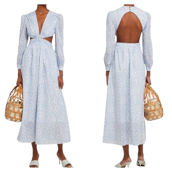 O.P.T. Kimia Blue Cutout Maxi Dress Size Small 100% Cotton Long Sleeve - Picture 1 of 7